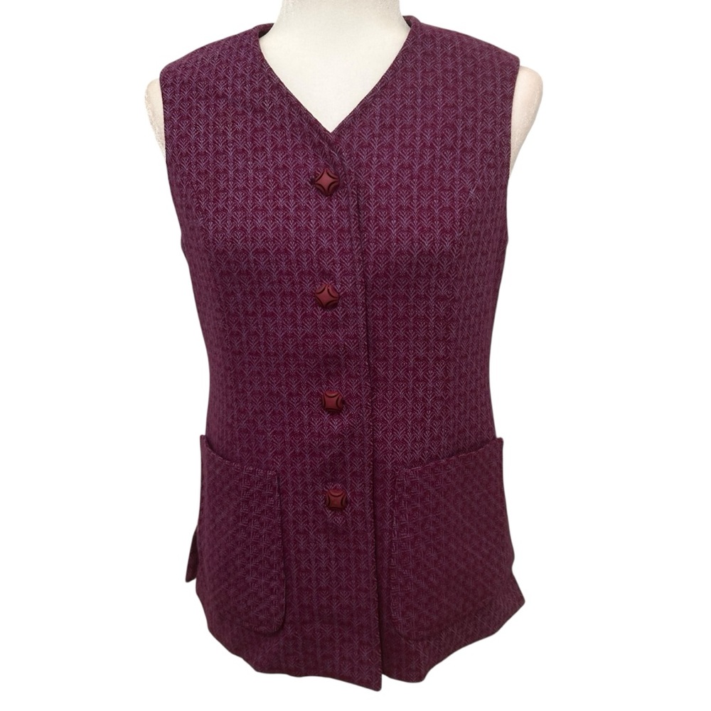 Vintage wool vest womens size small long sleeveless flaw front 
Purple 70s retro
